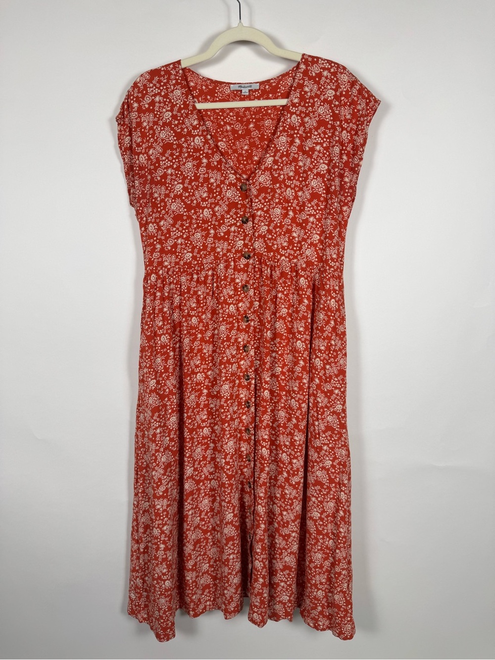 Madewell Red Floral Button-Front Midi Dress Jumper MED Cottagecore Prairie Boho